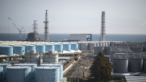 Storage tanks for contaminated water seen at the Fukushima nuclear plant