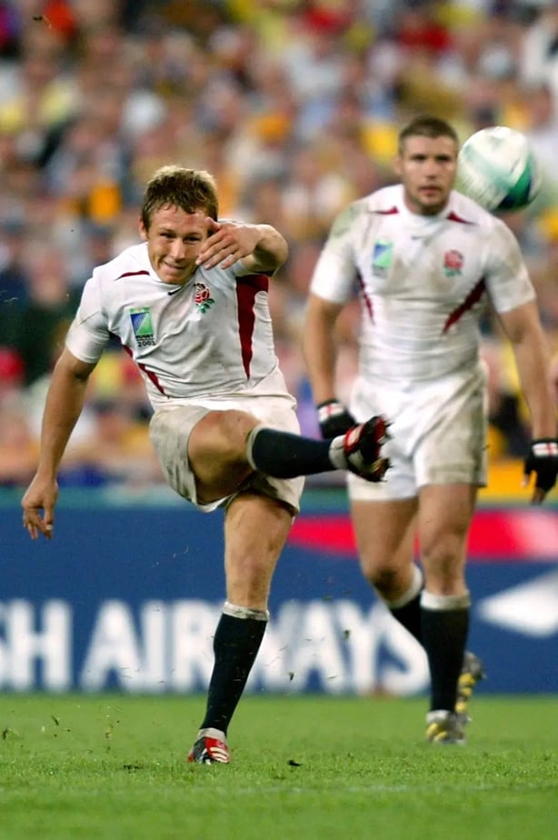 Jonny Wilkinson kicks the winning drop goal to cinch the Rugby World Cup for England (David Davies/PA)