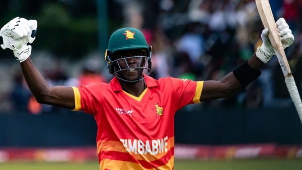 Zimbabwe's Clive Madande celebrates helping his team to victory