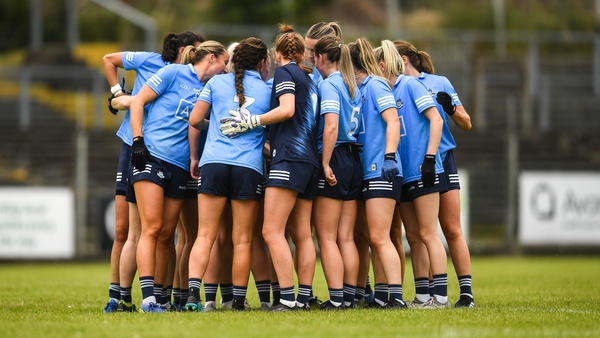 Dublin players huddle during the 2022 TG4 All-Ireland Ladies Football Senior Championship quarter-final defeat to Donegal