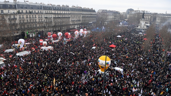 Demonstrators gather in Place de la Republique in Paris