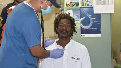 Elvis Francois assessed by a medical doctor following his rescue (Pic: Caribbean Naval Force)