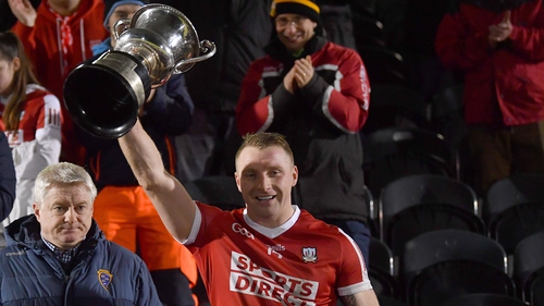 Cork captain Brian Hurley lifts the McGrath Cup