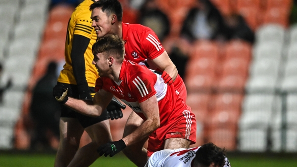 Oisin McWilliams of Derry celebrates after scoring his sides second goal