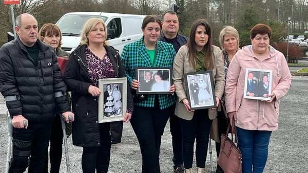 The family of Charlie and Tess Fox outside the courthouse in Craigavon