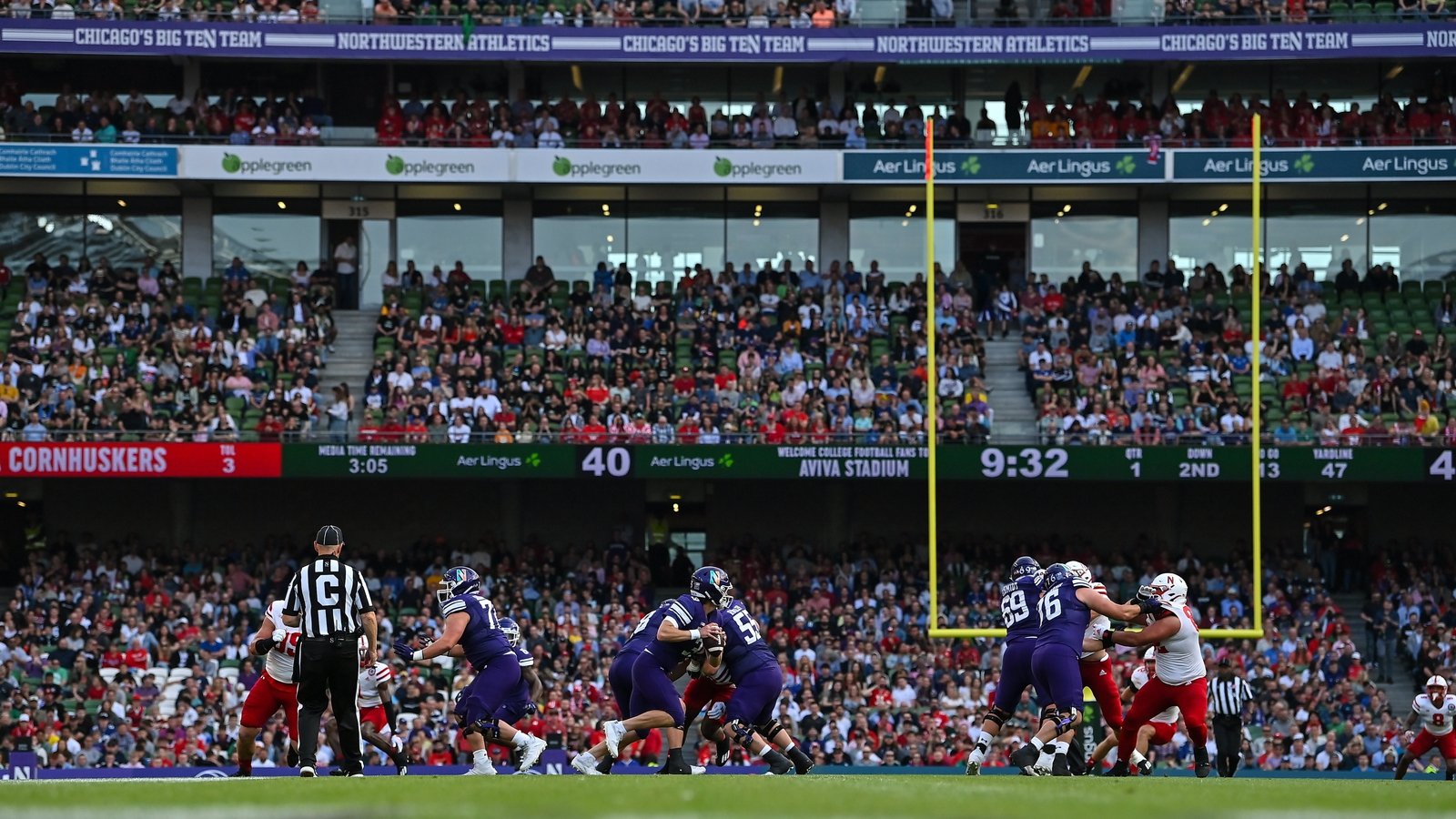 Image - The action during the Aer Lingus College Football Classic 2022 match at Aviva Stadium