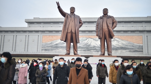 People visit the statues of North Korea's former president Kim Il Sung and chairman Kim Jong Il in Pyongyang earlier this week