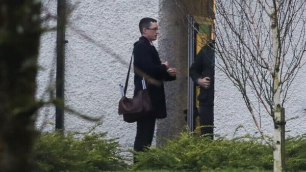 Enoch Burke stood outside the school building this morning (Pic: RollingNews.ie)