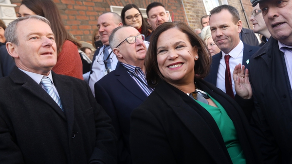 Sinn Féin leader Mary Lou McDonald and some of her TDs on the first day of the Dáil after the 2020 election (File pic)