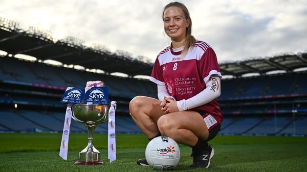 Hannah Noone at the launch of the 2023 Yoplait Ladies HEC third-level Football Championships