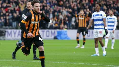 Aaron Connolly celebrates his goal