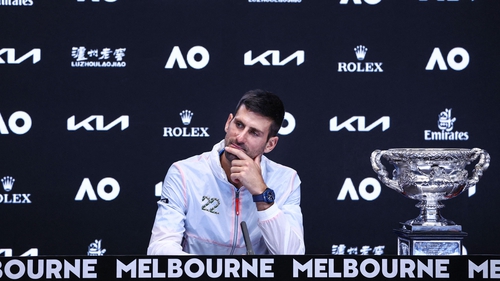 Novak Djokovic speaks to the press after his victory in Melbourne