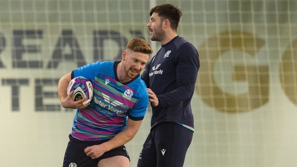 Ben Healy (L) at a Scotland training session