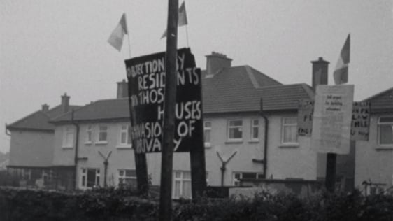 Residents protest against illegal houses in Templeogue, County Dublin in 1973.