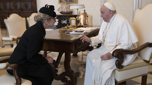 Ambassador Frances Collins presenting her Letters of Credence to Pope Francis last year