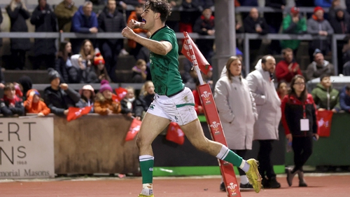 James Nicholson celebrates Ireland's fifth try of the night