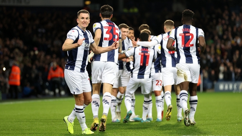 West Brom match-winner Jed Wallace celebrates with team-mates