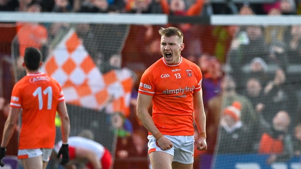 Armagh's Rian O'Neill celebrates after his equalising score