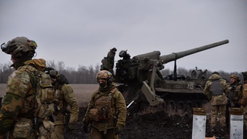 Ukrainian soldiers after targeting a Russia offensive point in Bakhmut