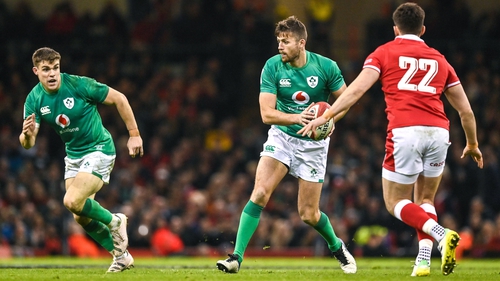 Ross Byrne and Garry Ringrose during what proved a mixed second half against Wales