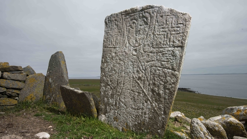 A cross-slab on the mound called the Bailey Mór on Inishkea North, Co. Mayo