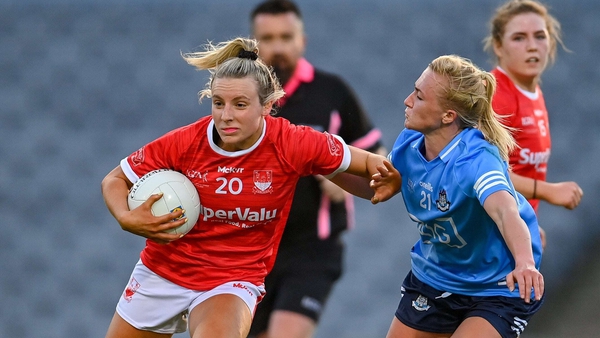 Cork's Emma Cleary gets away from Dublin's Carla Rowe during the 2021 league final at Croke Park