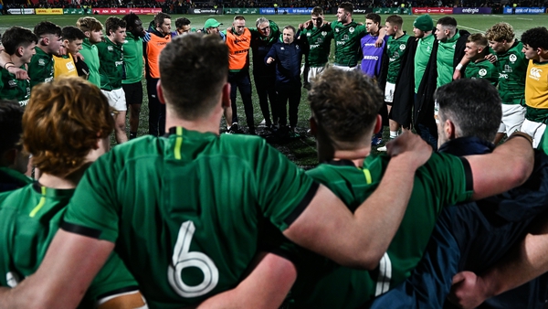 Richie Murphy speaks to his side following the victory at Musgrave Park