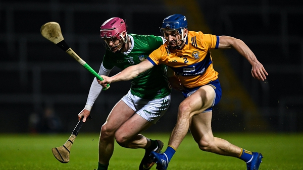 Shane O'Brien of Limerick in action against Adam Hogan of Clare