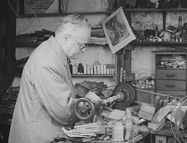 Leo Rowsome in his workshop (1963)