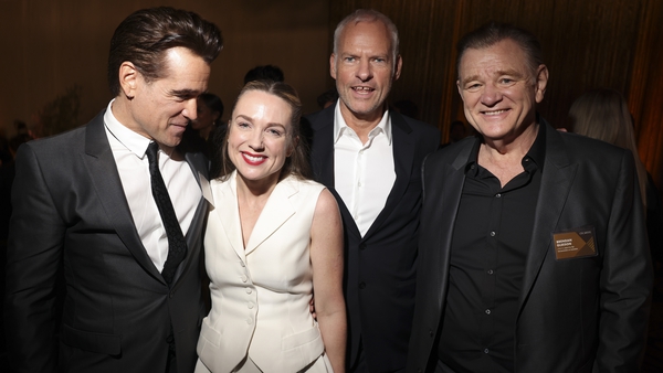(L-R) The Banshees of Inisherin Oscar nominees Colin Farrell, Kerry Condon, Martin McDonagh and Brendan Gleeson enjoy the day out