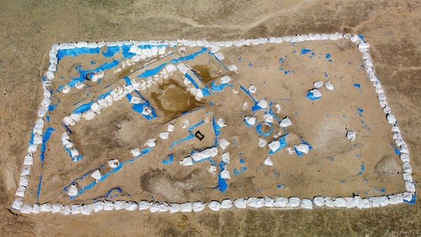 An aerial picture shows a general view of the newly-excavated site at Lagash