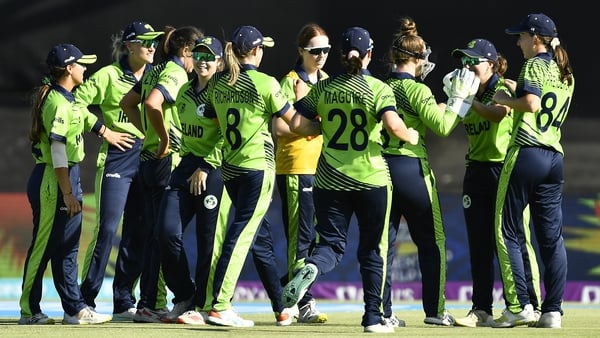 Ireland celebrate a wicket in their opening T20 World Cup clash with England