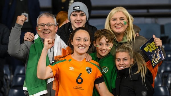 Megan Campbell celebrating Ireland's World Cup qualification with family