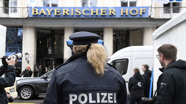 Tight security is in place around the Bayerischer Hotel in Munich