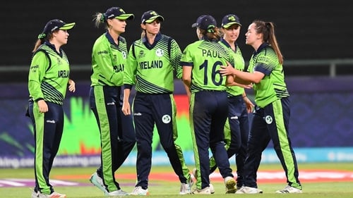 Ireland players celebrate after the dismissal of West Indies' Shabika Gajnabi in their World Cup defeat
