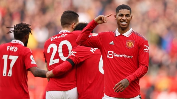Marcus Rashford celebrates scoring his and Manchester United's second goal