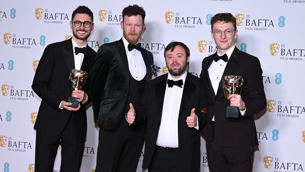 (L-R) An Irish Goodbye writer-director Tom Berkeley, stars Seamus O'Hara and James Martin and writer-director Ross White