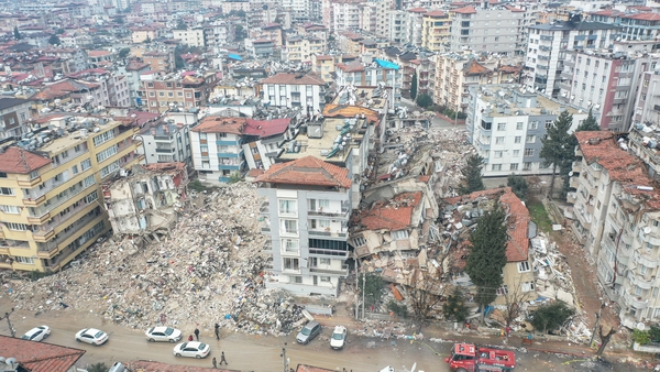 Collapsed buildings after 6.4 and 5.8 magnitude earthquakes hit the Hatay province of Turkey