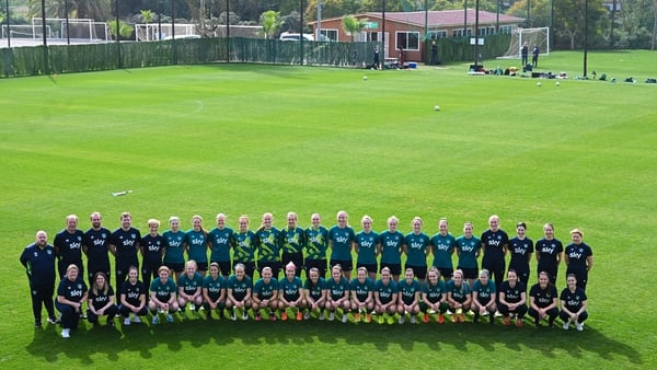 The Republic of Ireland squad pose for a photo at Dama de Noche Football Centre