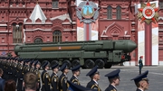 A Russian nuclear missile is paraded along Red Square in Moscow in June 2020 (File image)