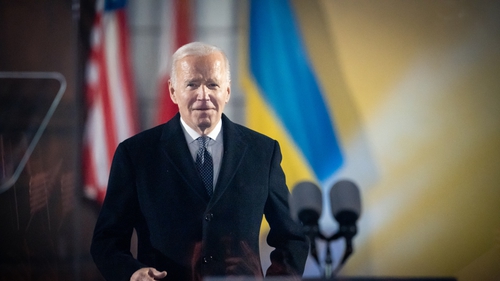 President Biden making his address outside Warsaw's Royal Castle