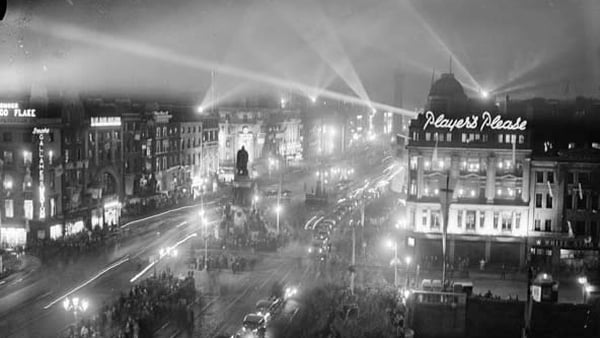 Dublin's O'Connell Street all lit up for the International Eucharistic Congress in June 1932. Photo: Independent Newspapers (Ireland) Collection/National Library of Ireland