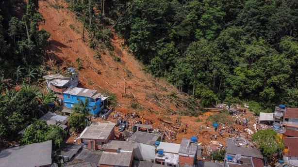 The path of destruction left by a landslide in the Barra do Sahy district in Sao Sebastiao, Brazil