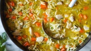 Poached Chicken and Orzo Soup