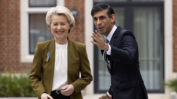 Rishi Sunak welcomes Ursula von der Leyen at the Fairmont Windsor Park hotel in Windsor, England