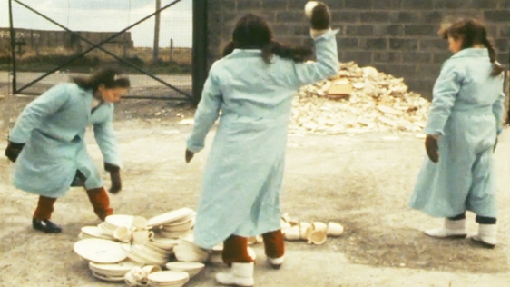 Smashing crockery at Arklow Pottery in County Wicklow, 1983.