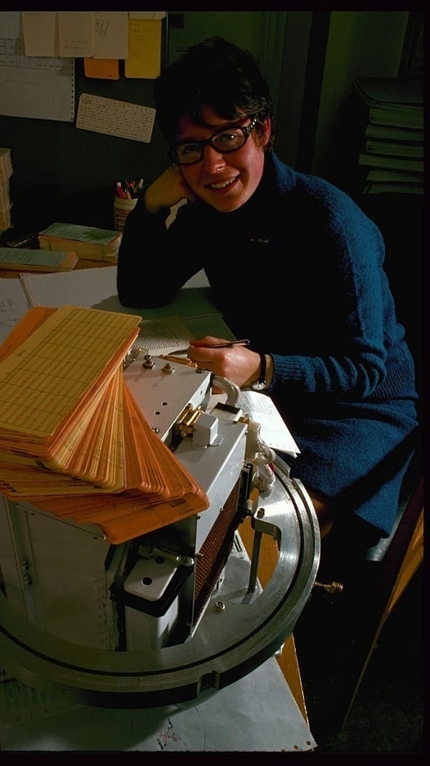 Mrs. Jocelyn Burnell, the co-discoverer of the first pulsar, at the Mullard Space Science Laboratory.
