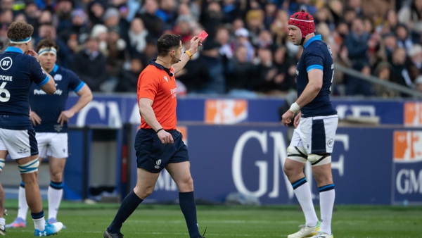 Scotland's Grant Gilchrist is shown a red card
