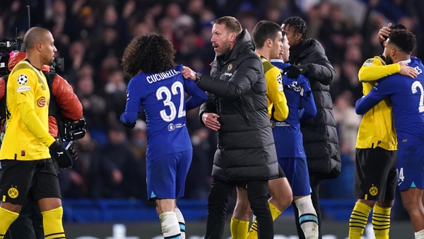 Graham Potter congratulates Marc Cucurella after the full-time whistle