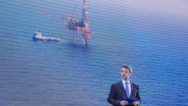Denmark's crown prince Frederik speaks on stage during the launch of the Greensand Project